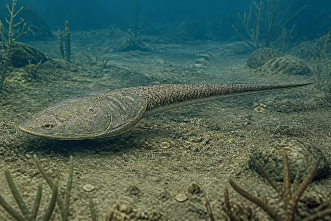 阿兰达甲鱼 (Arandaspis prionotolepis) · 原创 AI 生成复原图
