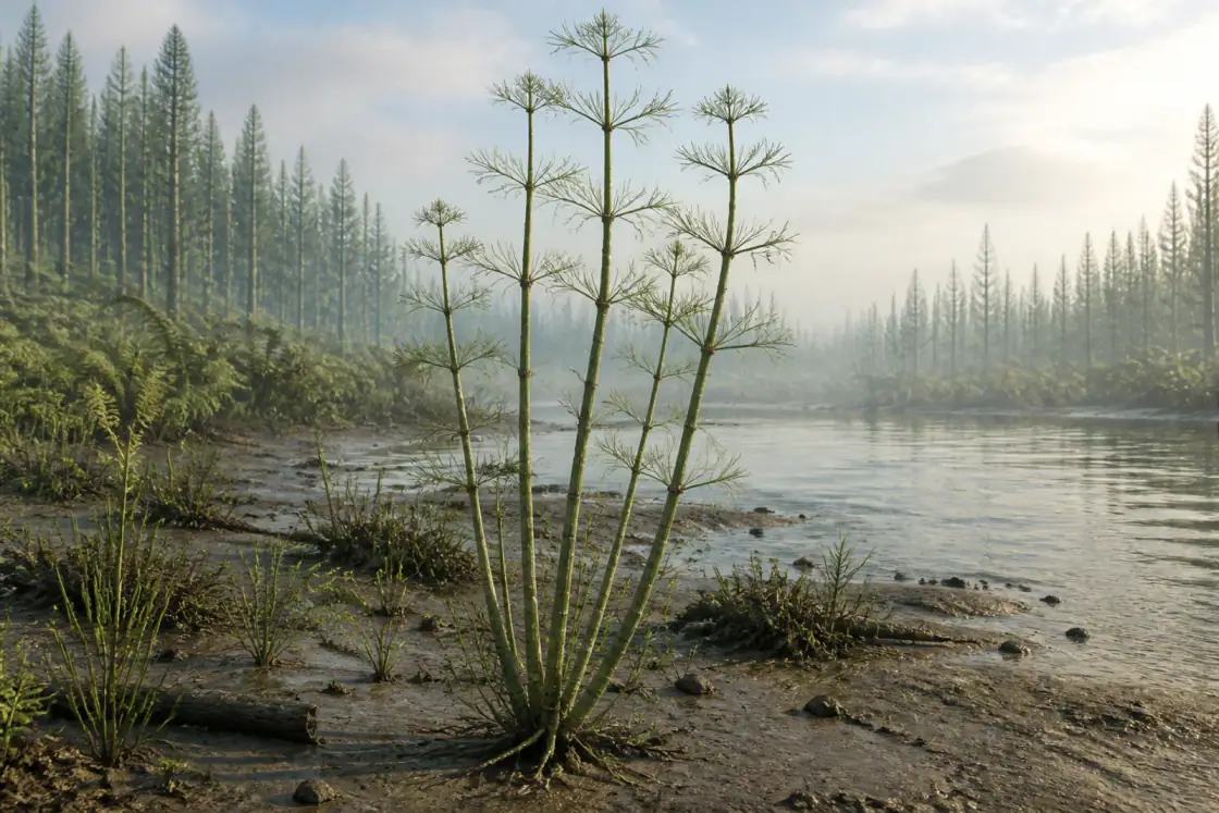 古芦木 (Archaeocalamites radiatus) · 原创 AI 生成复原图
