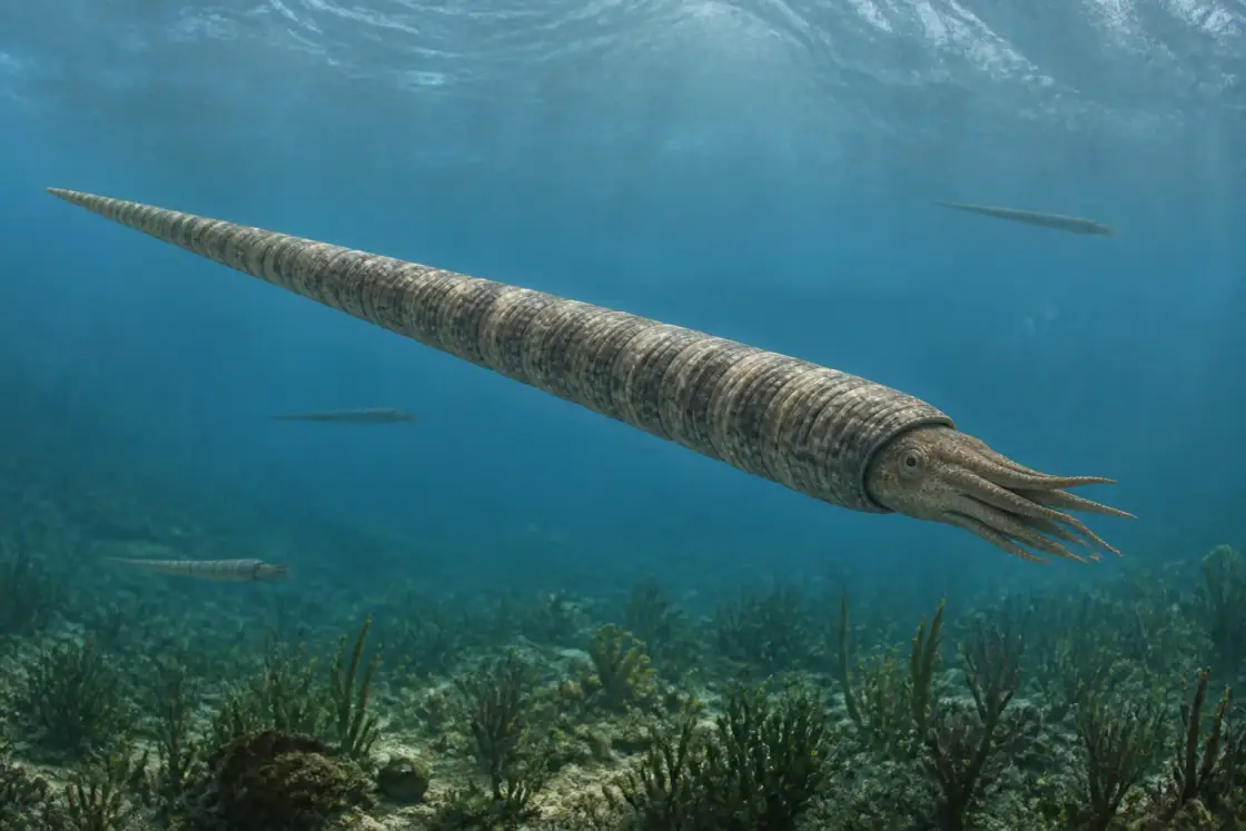 Baculites (Baculites compressus) · scientific reconstruction