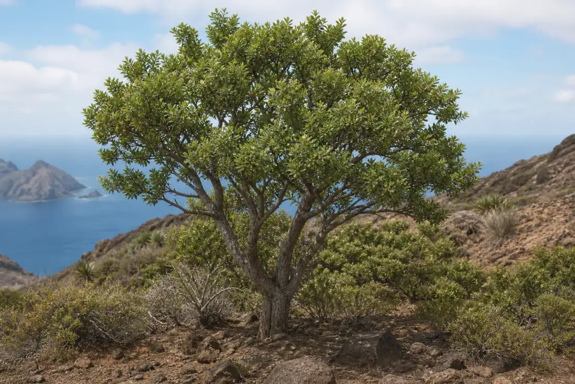 Chilean Sandalwood (Santalum fernandezianum) · scientific reconstruction