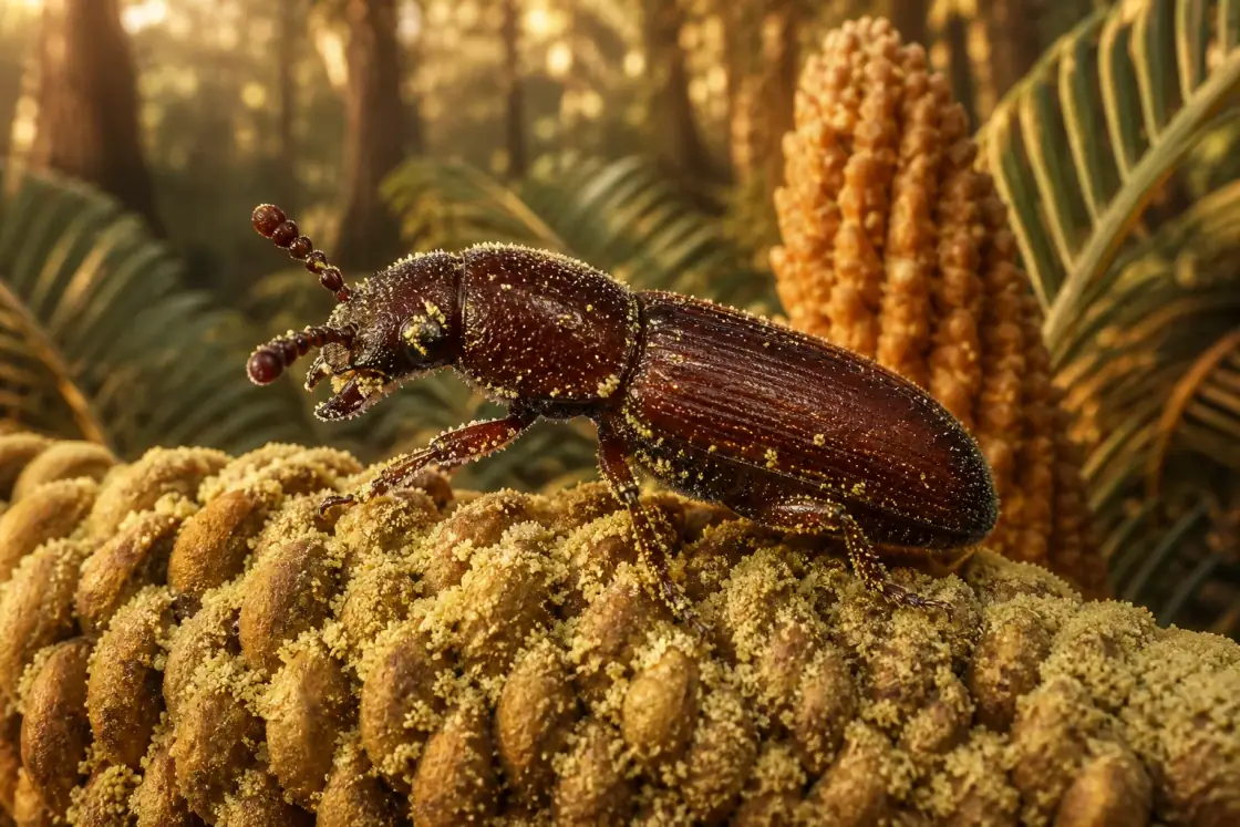Cycad-pollinating Beetle (Cretoparacucujus cycadophilus) · scientific reconstruction