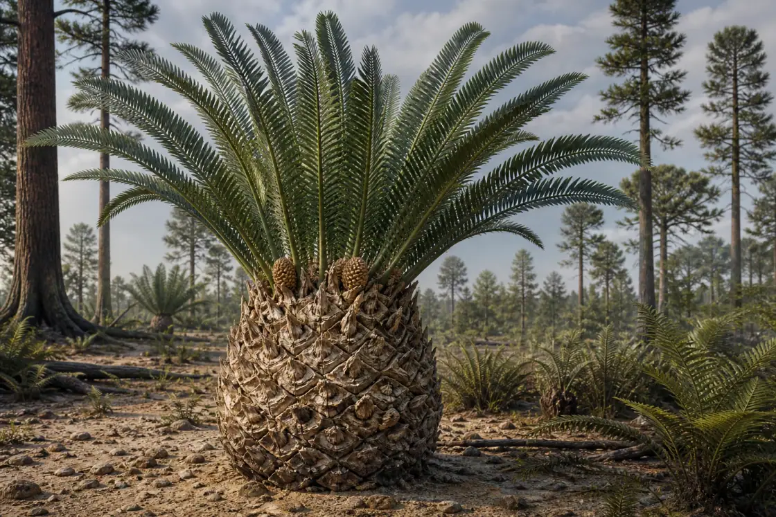 Cycadeoidea (Cycadeoidea gigantea) · Reconstrucción original generada por IA