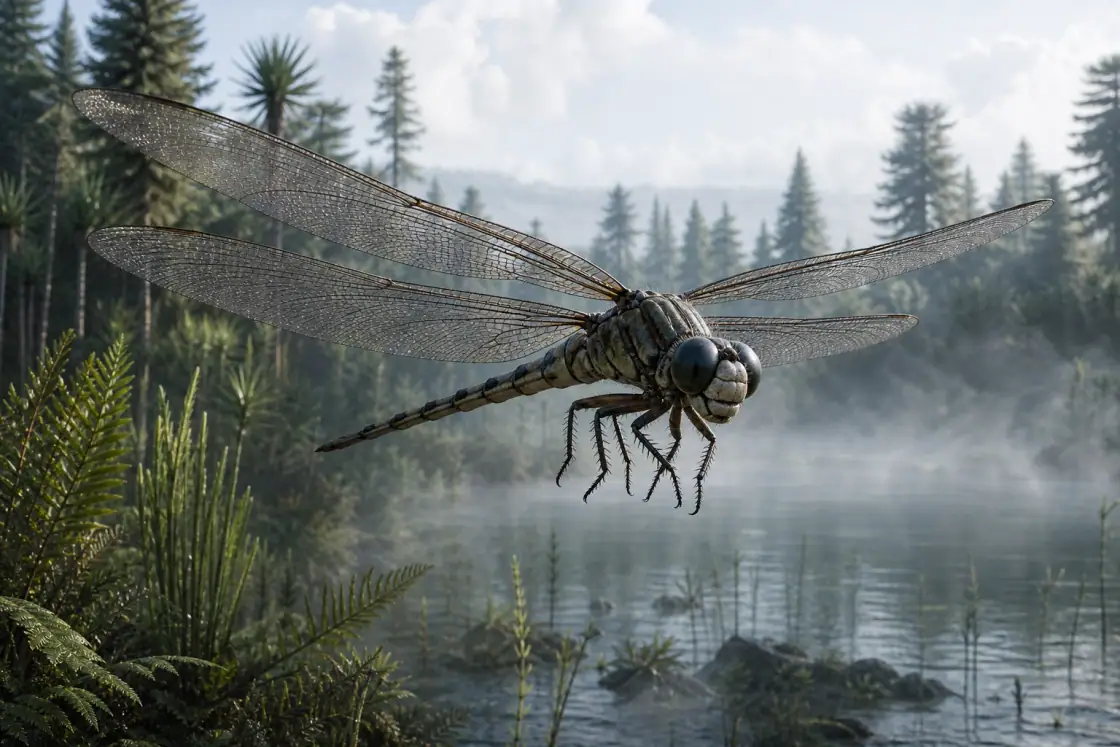 Magnificent Liassic Damsel-dragonfly (Liassophlebia magnifica) · scientific reconstruction