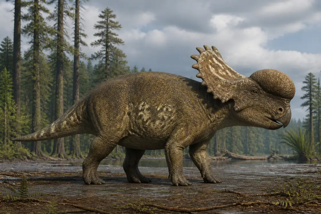 Pachyrhinosaurus (Pachyrhinosaurus canadensis) · Reconstrucción original generada por IA