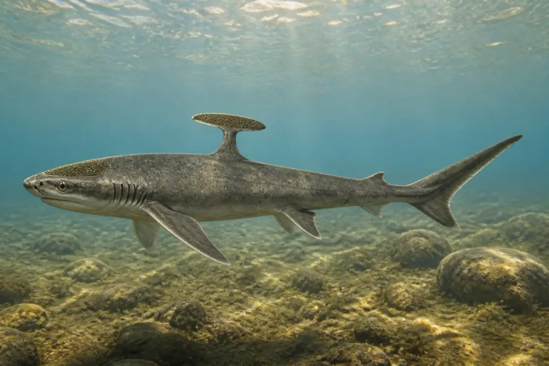 砧背鲨 (Stethacanthus altonensis) · 原创 AI 生成复原图