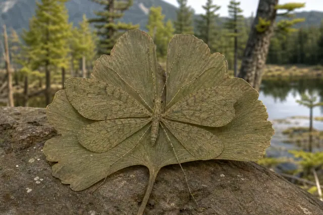 Ginkgo-mimicking Hangingfly (Juracimbrophlebia ginkgofolia) · scientific reconstruction